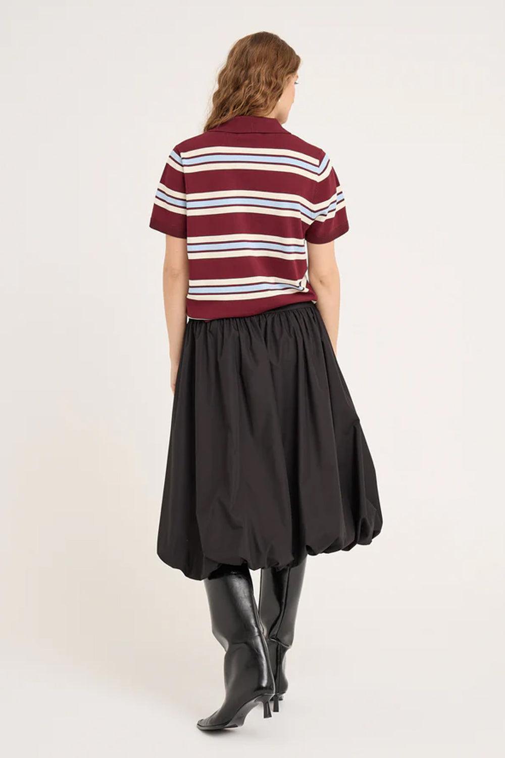 Polo Stripe Knit Blouse Burgundy/white/blue
