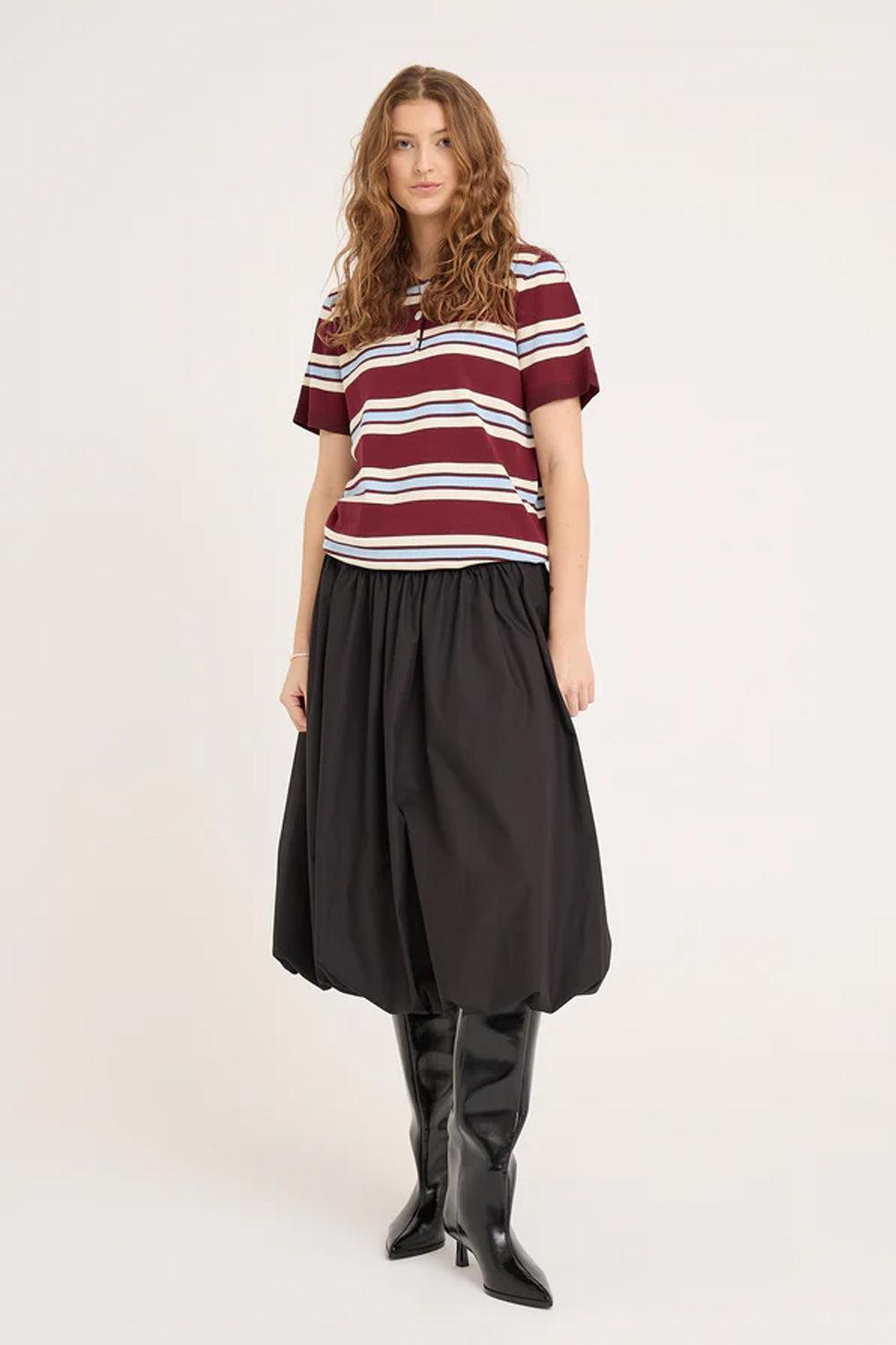 Polo Stripe Knit Blouse Burgundy/white/blue