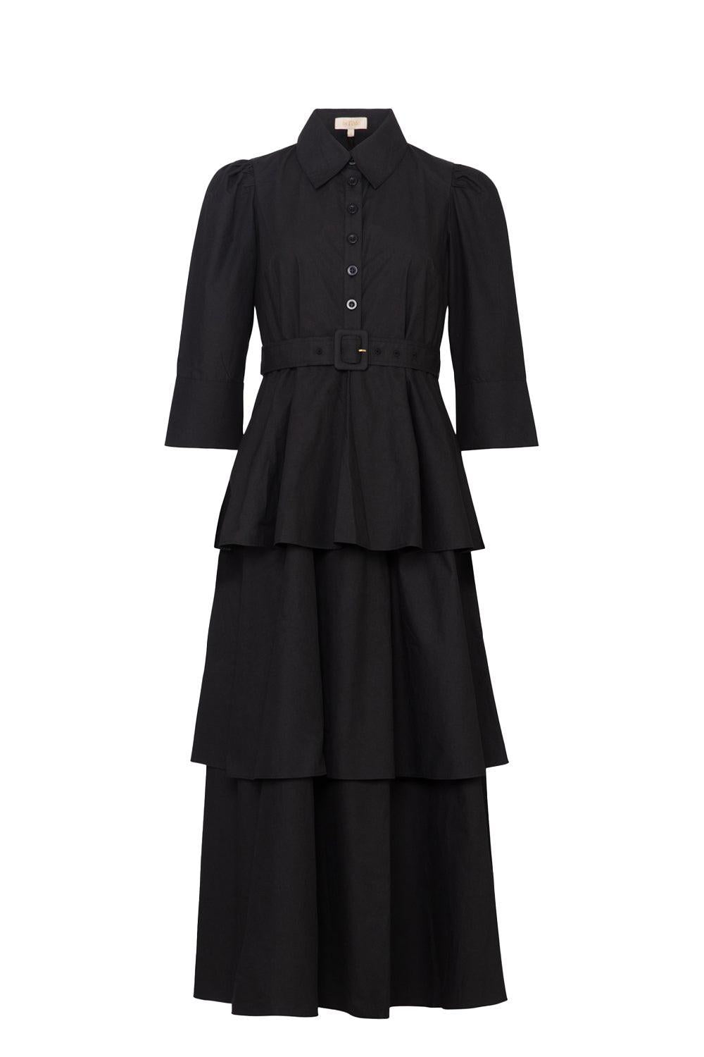 Poplin Flounce dress Black