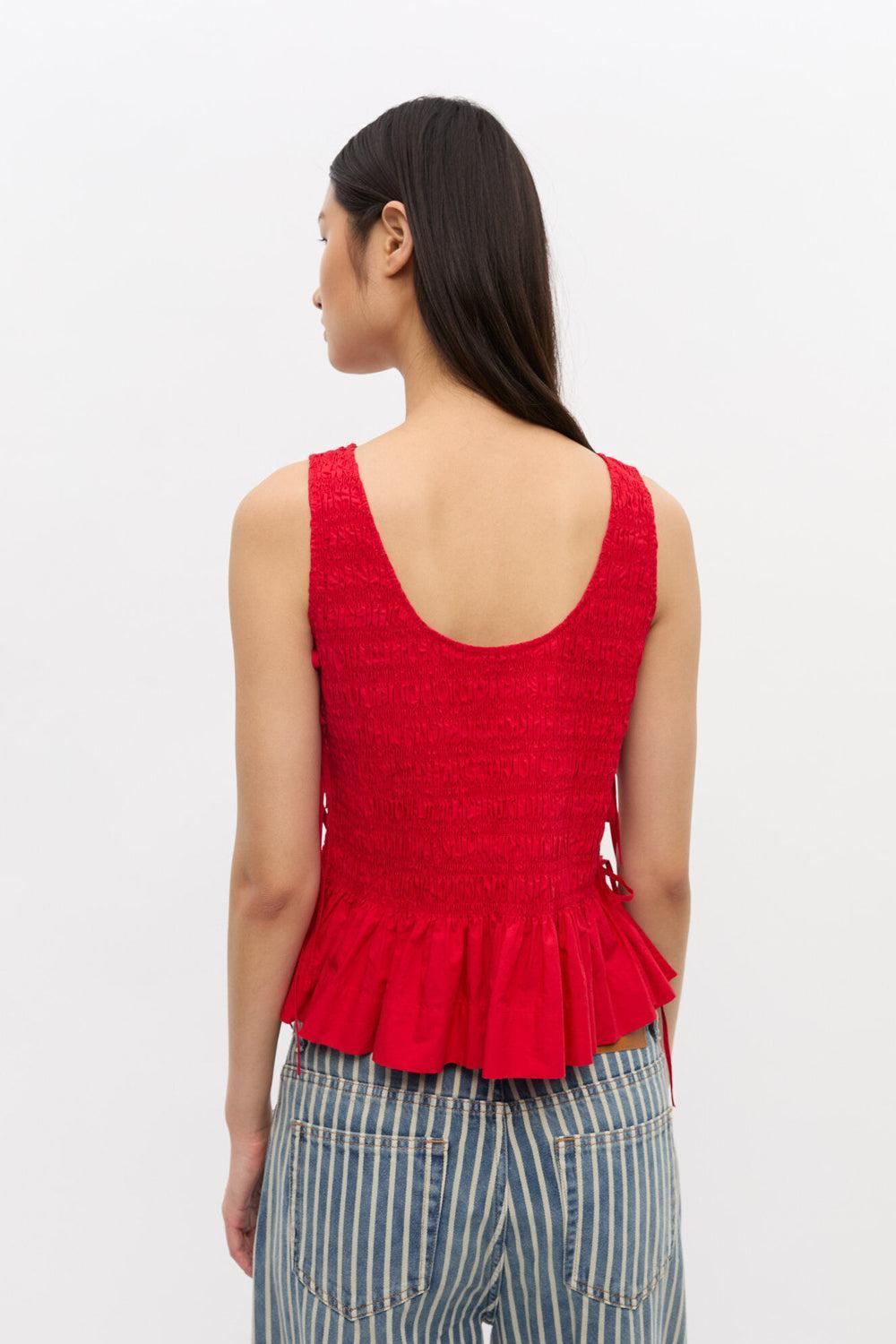 Poplin Smock Tie String Top Racing Red
