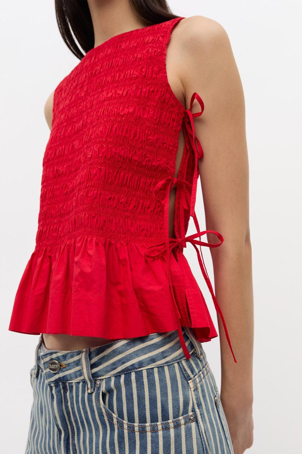 Poplin Smock Tie String Top Racing Red