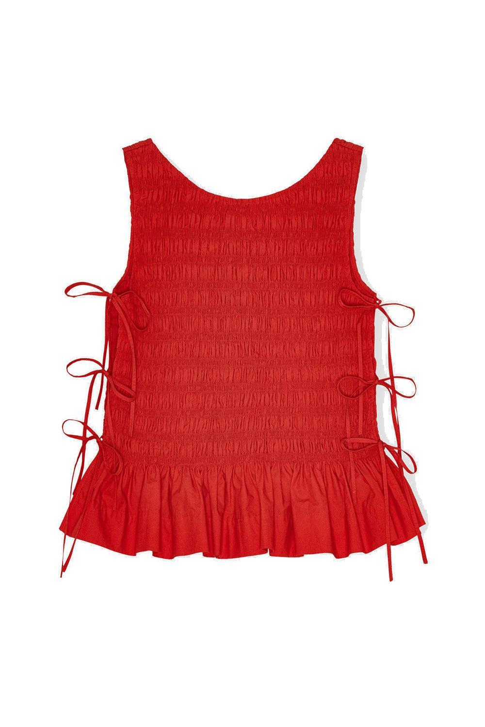 Poplin Smock Tie String Top Racing Red