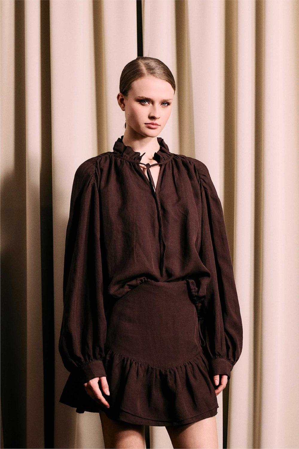 Posy Linen Skirt Cocoa Brown