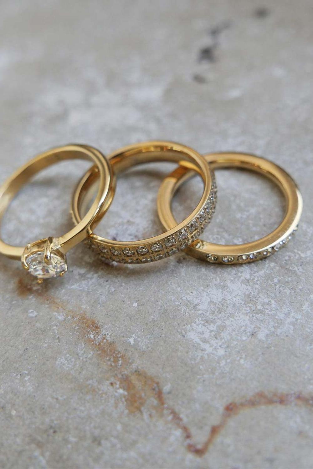 Ring w/cz 2 Rows Steel Gold Plated