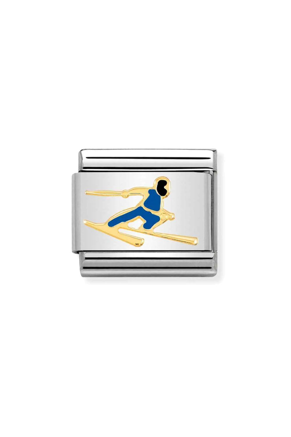 SPORTS 18k Gold & enamel Skier blue