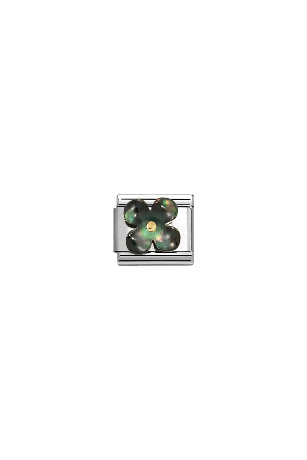 STONE SYMBOL 18k Gold Flower Mother of Pearl Black