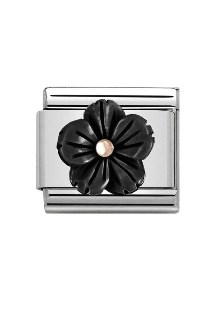 STONE SYMBOLS 9k rose gold flower Black Onyx