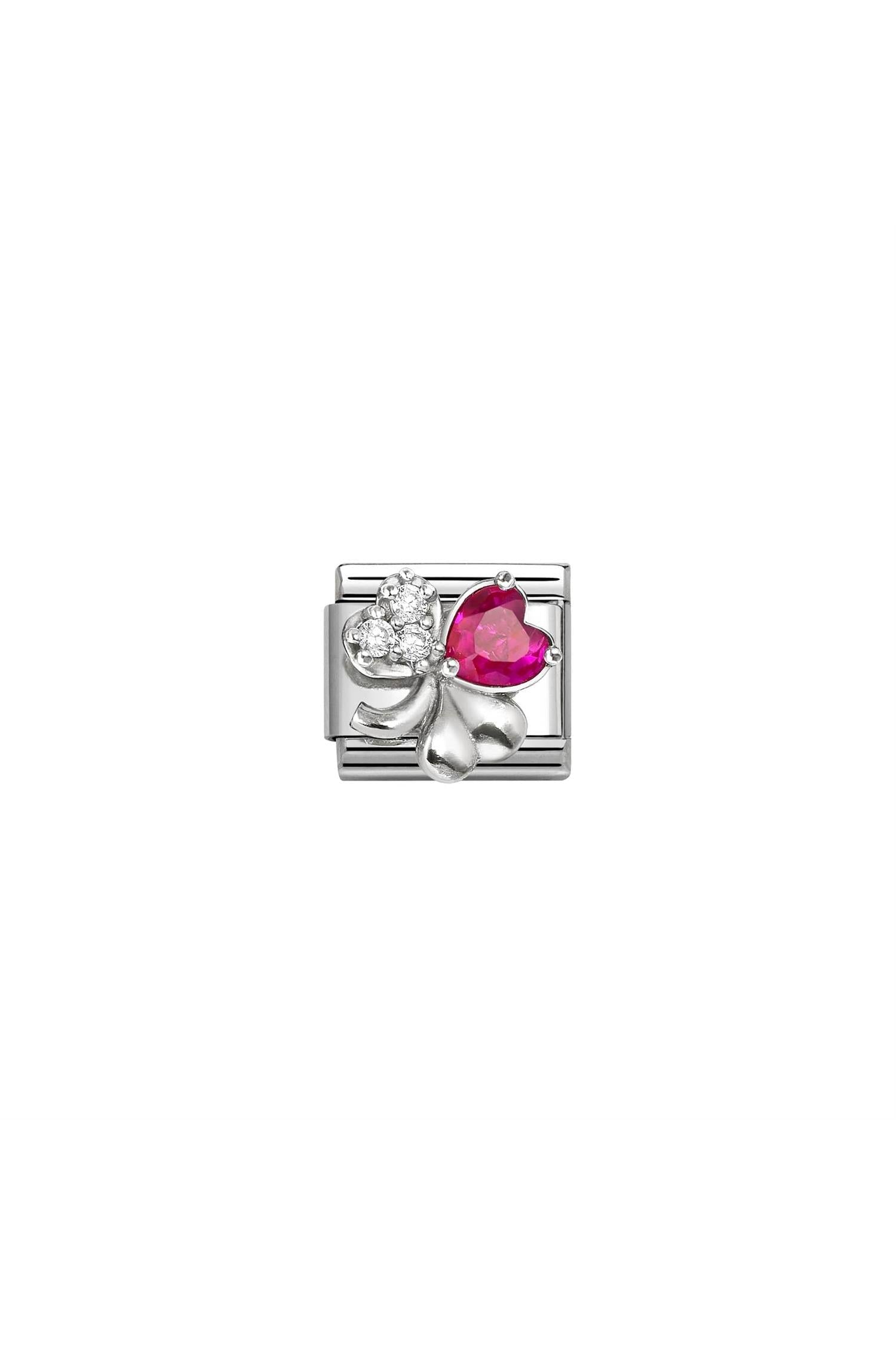 SYMBOLS 925 Sterling Silver and CZ White and Red Clover