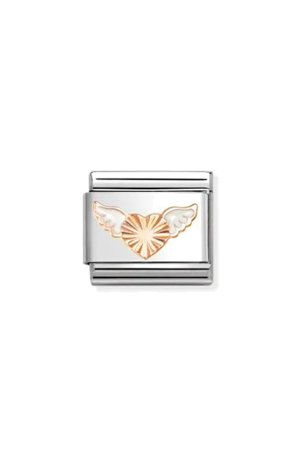 SYMBOLS 9k Rose gold & Enamel White wings diamond heart