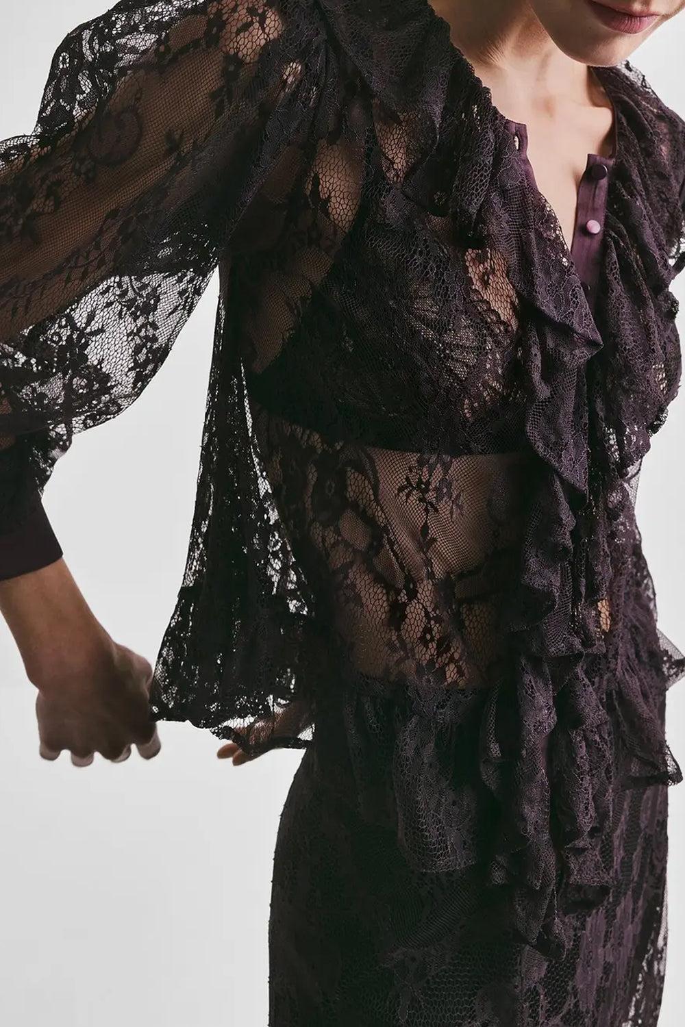 Satin Lace Blouse Augbergine