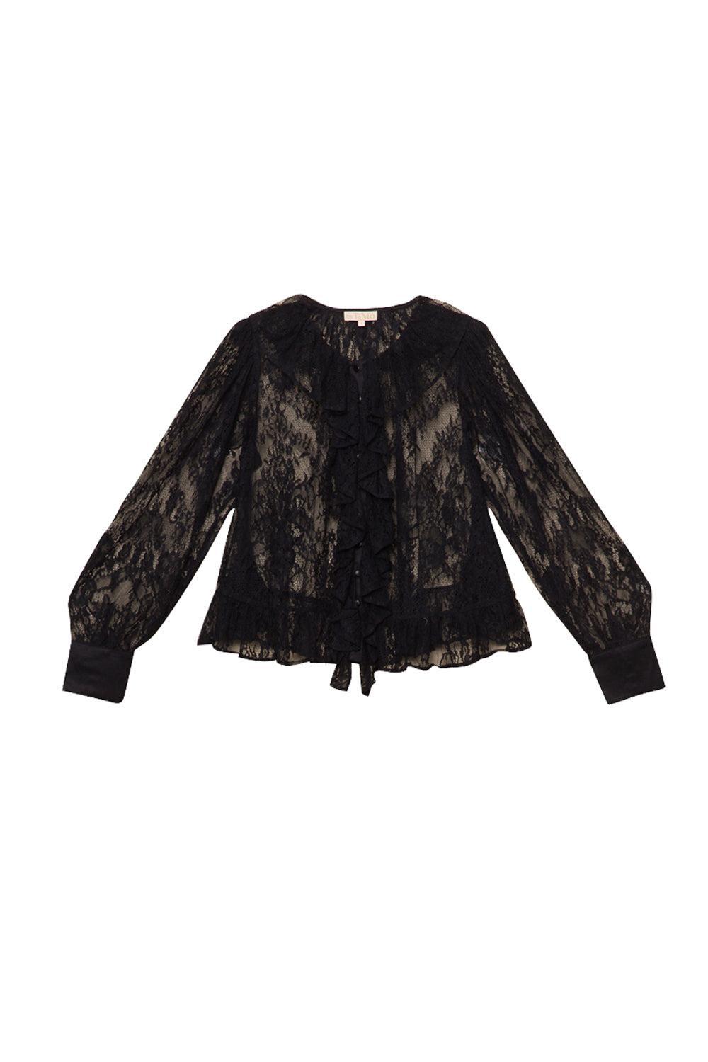 Satin Lace Blouse Black