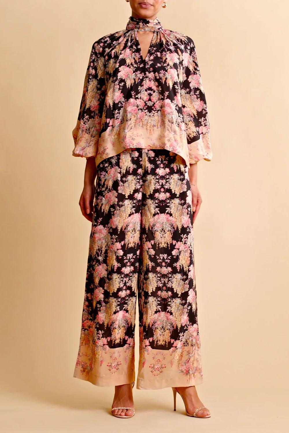 Satin Trousers Midnight Garden
