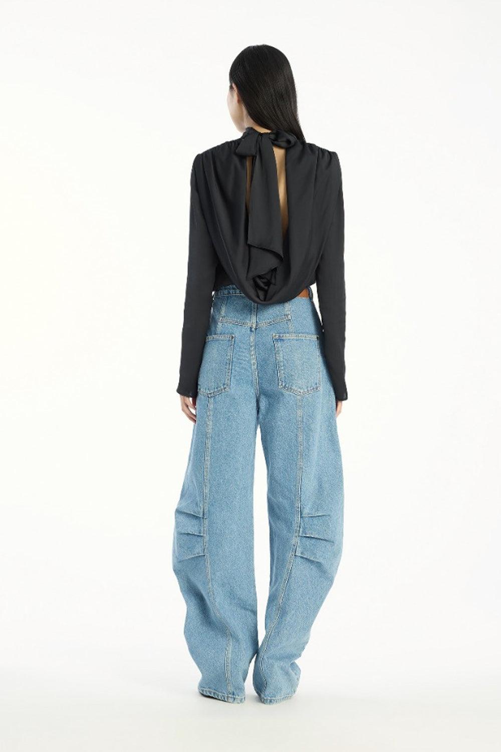 Satin drape black top