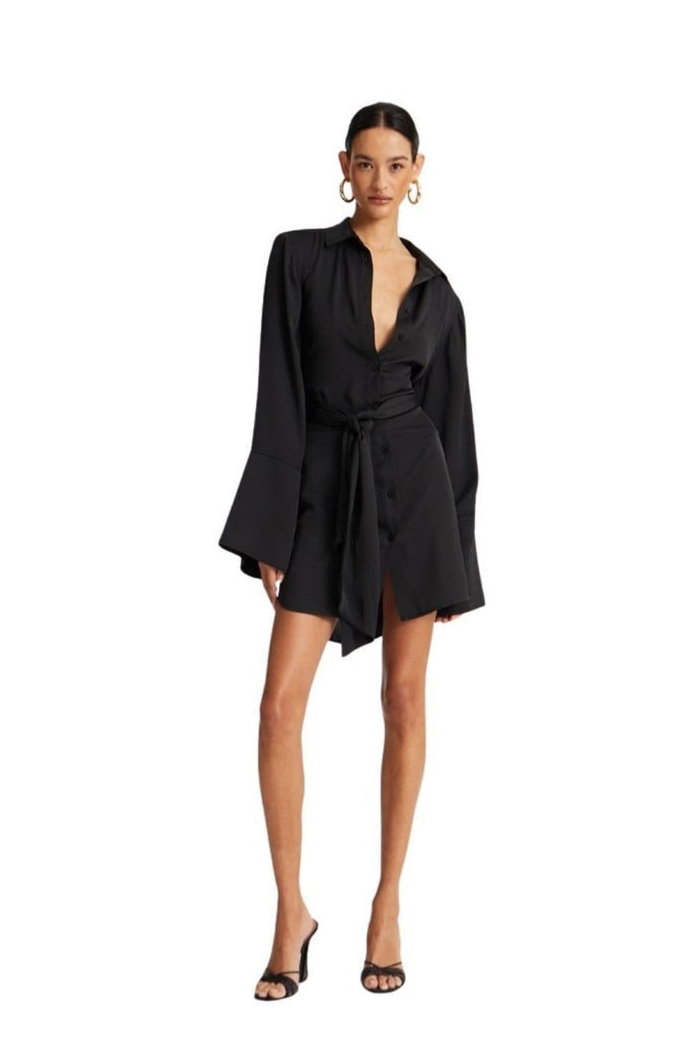 Satin tie shirt dress