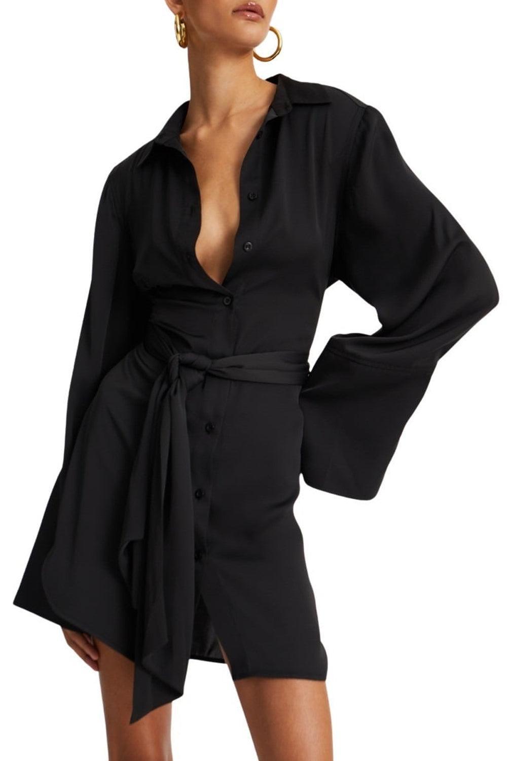 Satin tie shirt dress