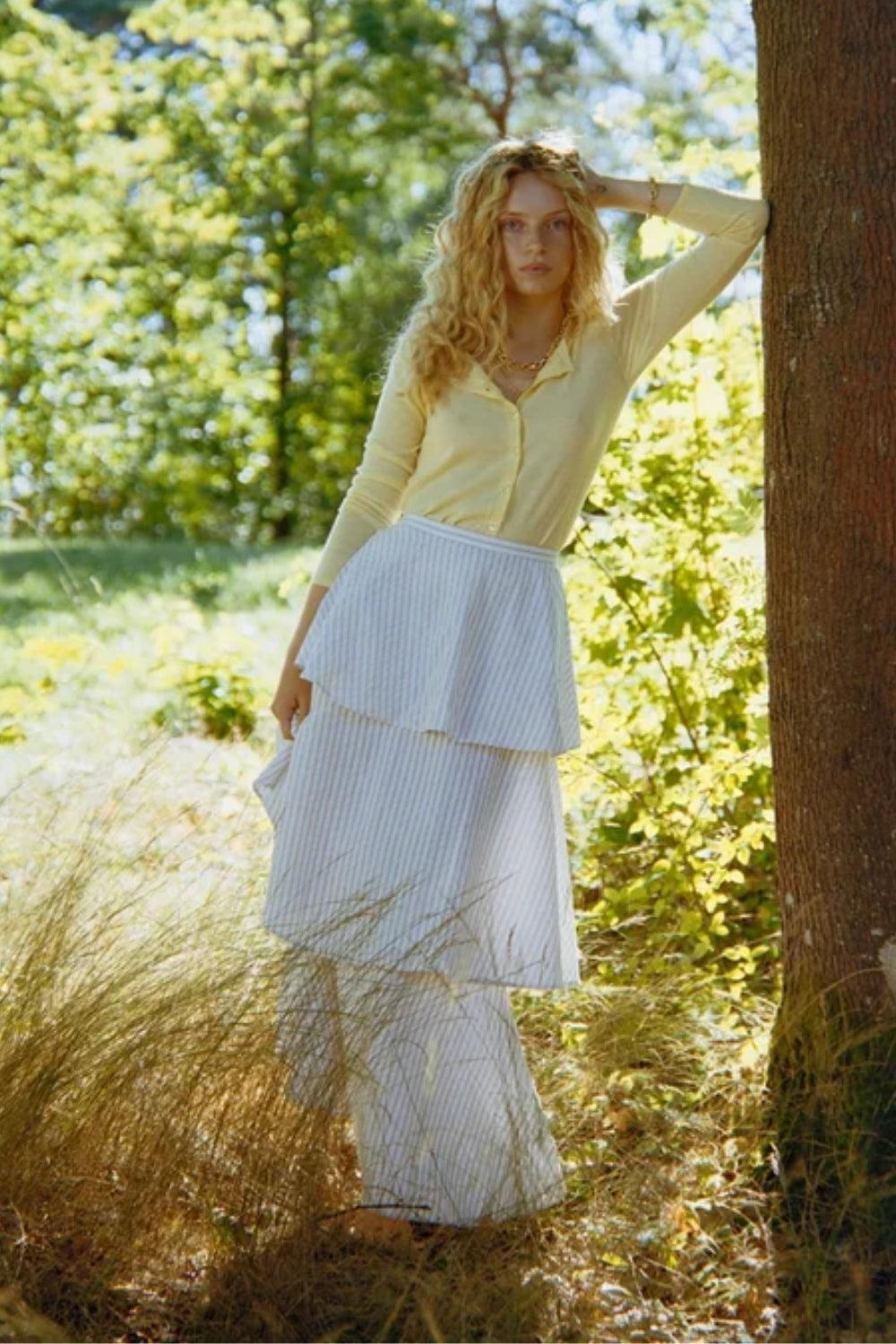 Seersucker Flounce Skirt Khaki Stripe