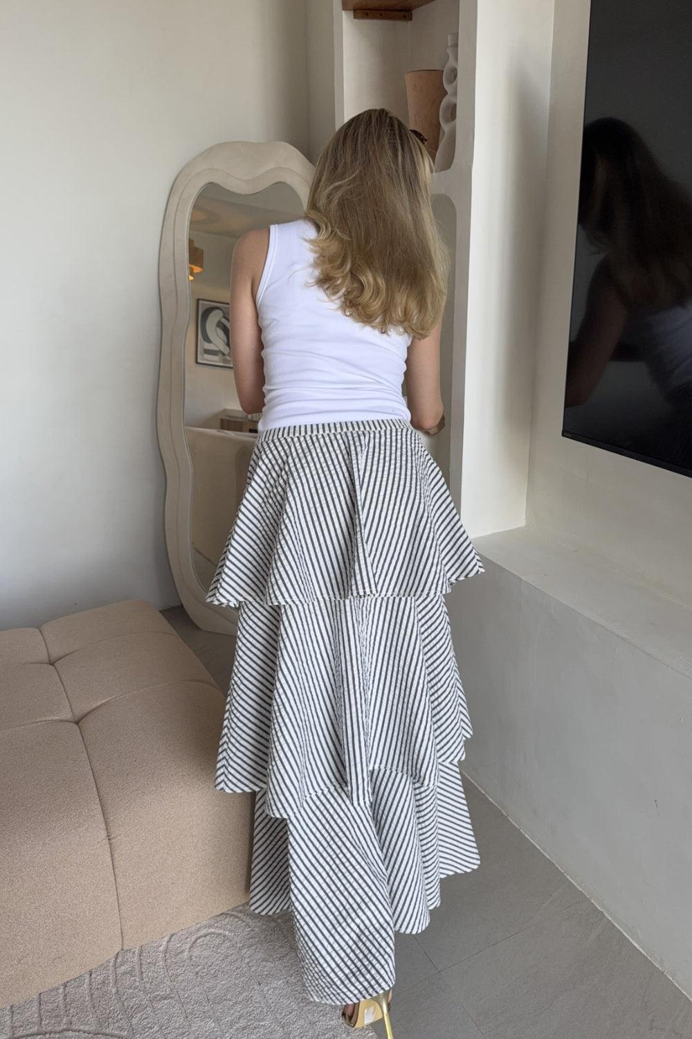 Seersucker Flounce Skirt Marine Stripe