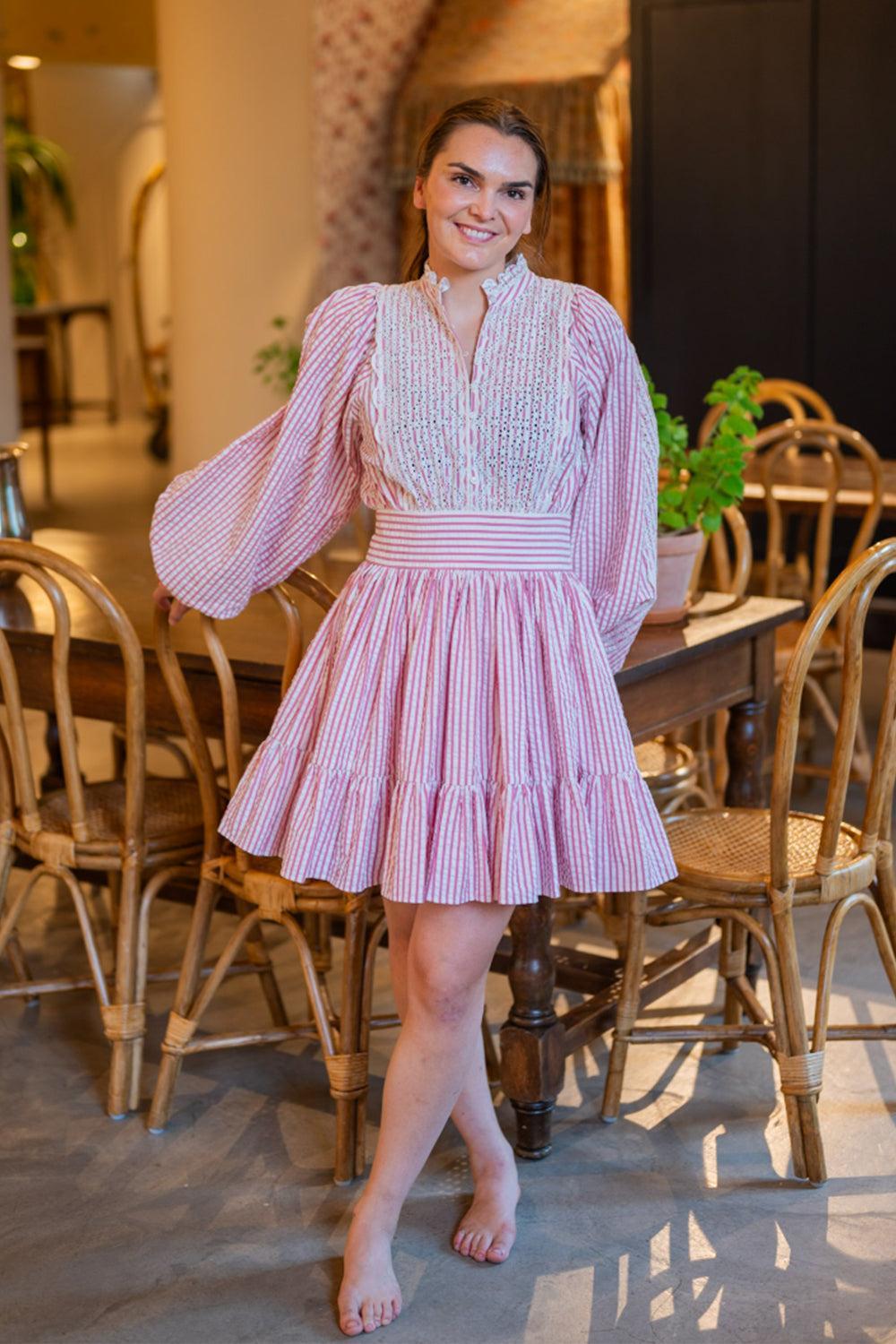 Seersucker Mini Dress Pink Stripe