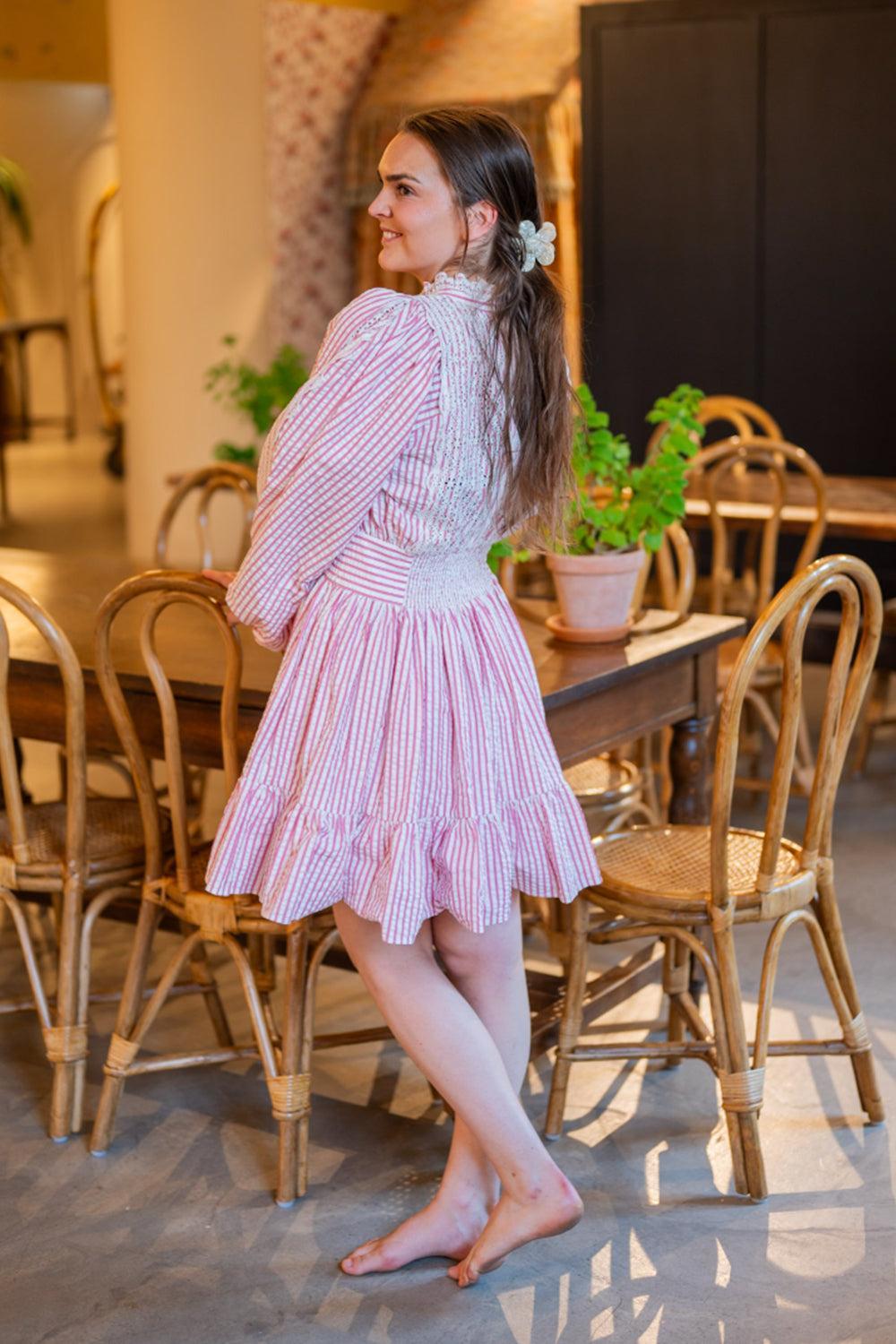 Seersucker Mini Dress Pink Stripe