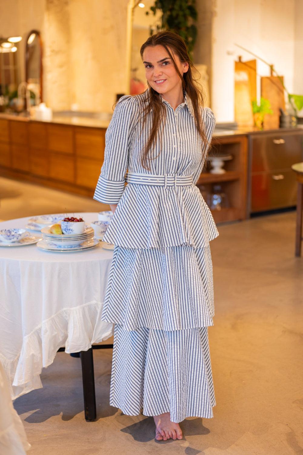 Seersucker Shirt Dress Blue Stripe