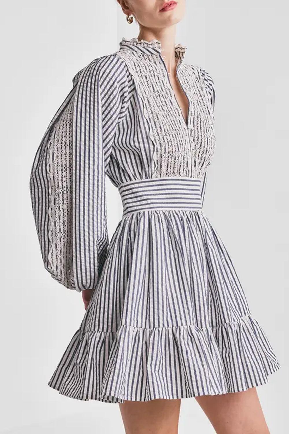 Seersucker mini dress blue stripe