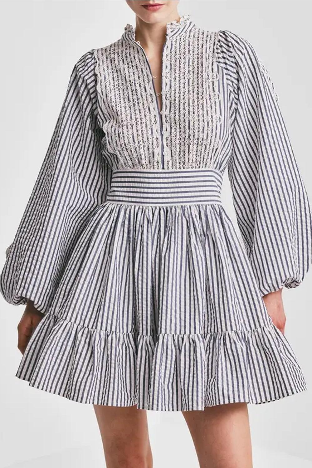 Seersucker mini dress blue stripe