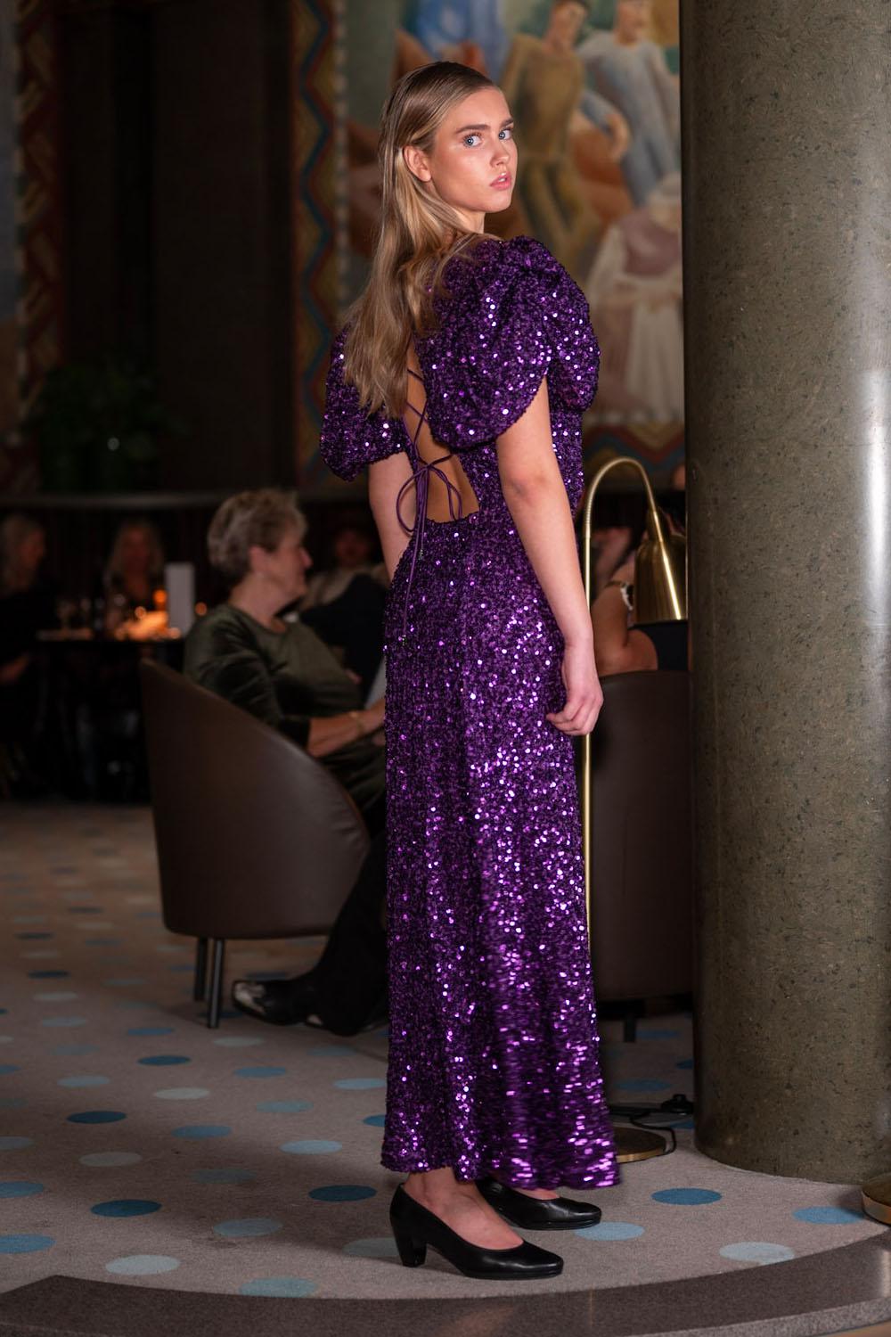 Sequins Puff Sleeve Dress Purple Magic
