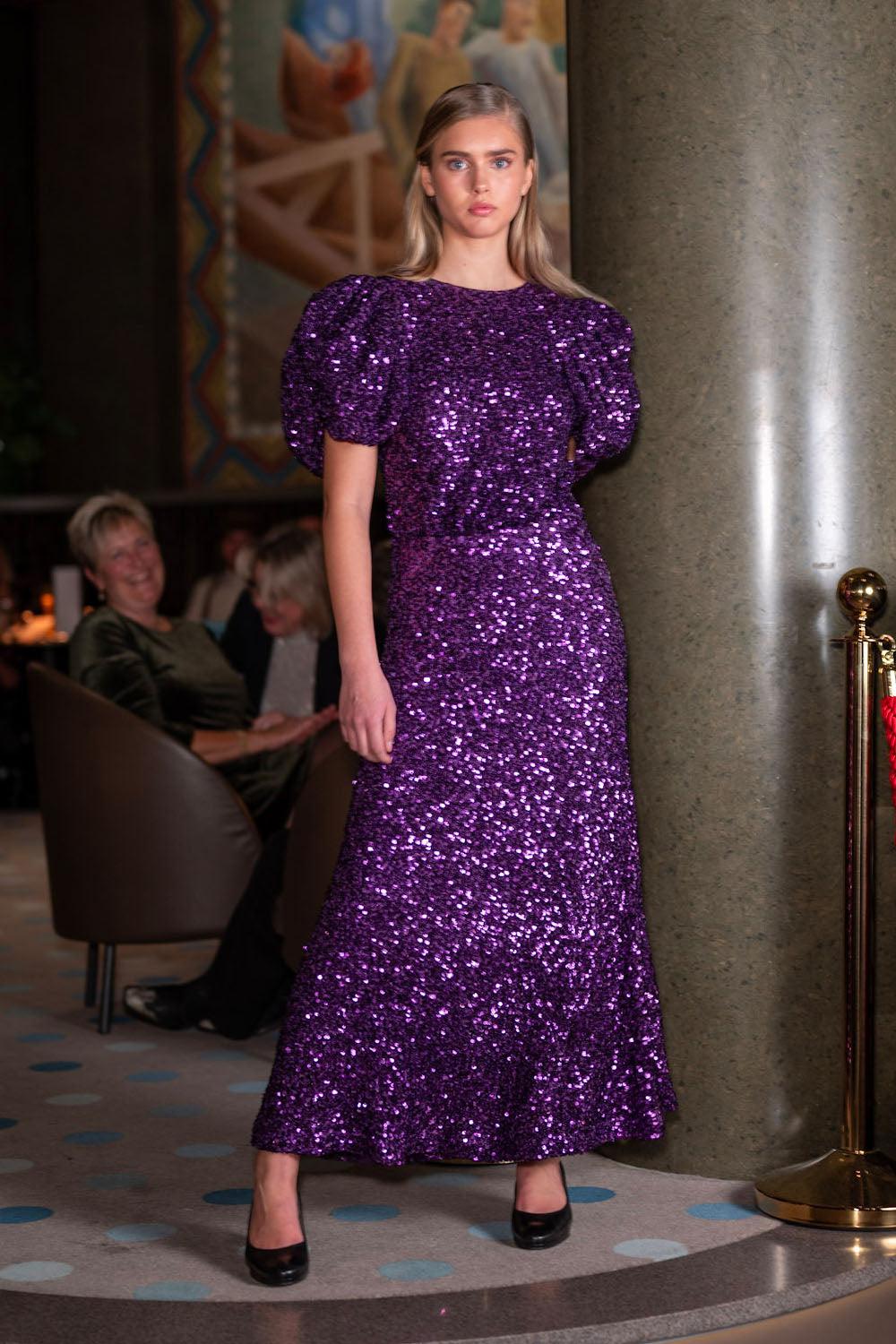 Sequins Puff Sleeve Dress Purple Magic