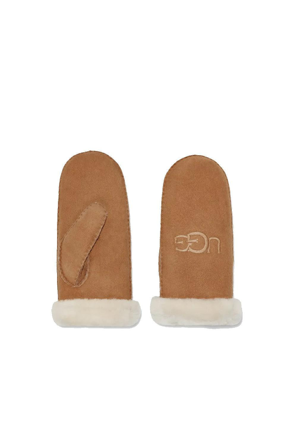 Sheepskin Embroider Mitten Chestnut