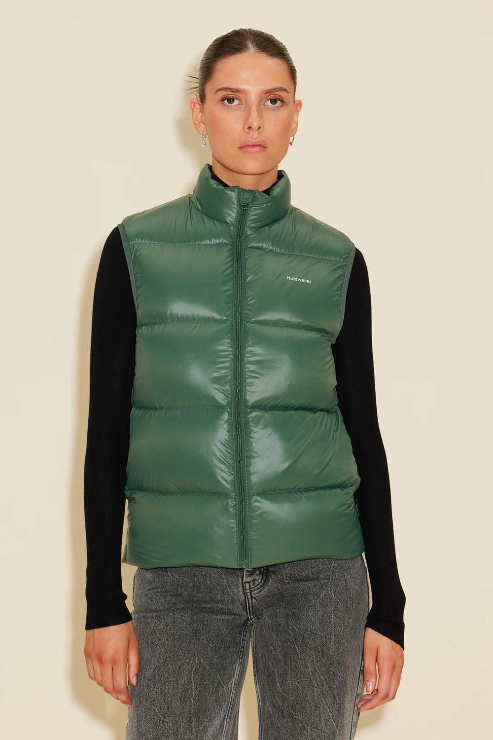 Shiny Diff Down Vest Dk. Green