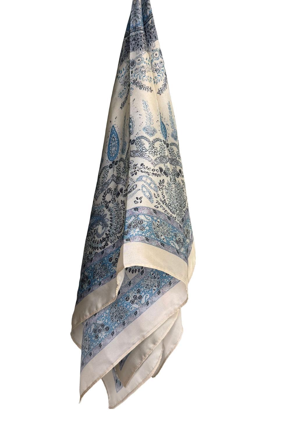 Silk Feel Scarf Light Blue Paysley