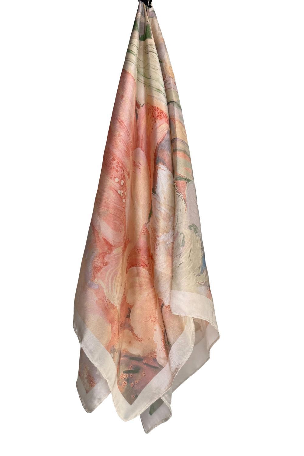 Silk Feel Scarf Light Pastel Flowers