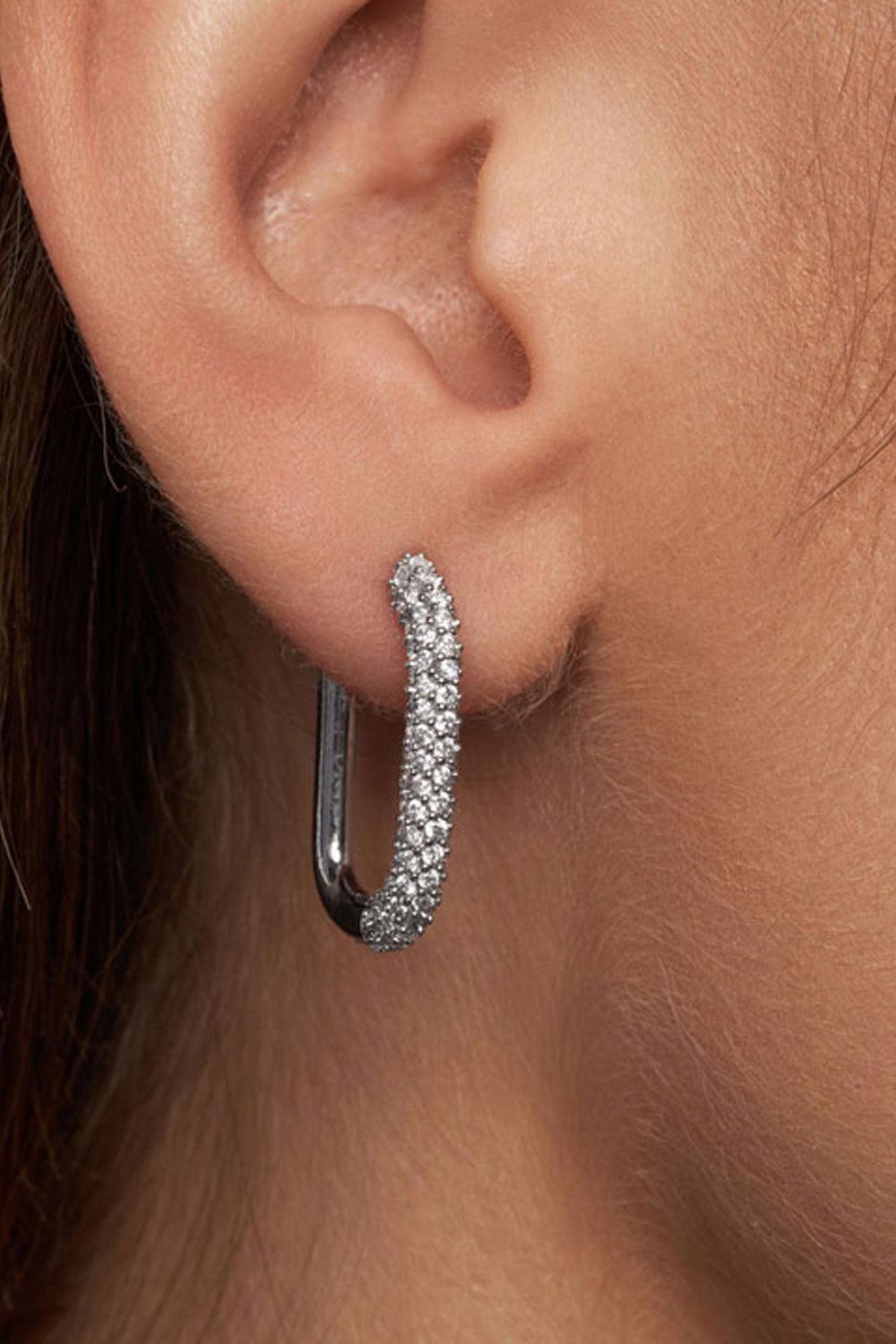 Silver Oval Hoop Brass w/crystal