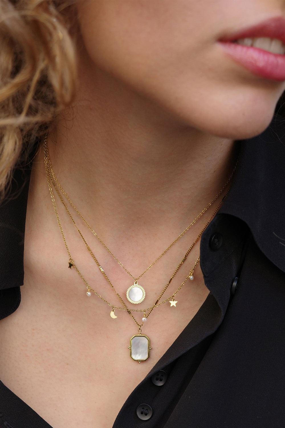 Star Moon Necklace 14K