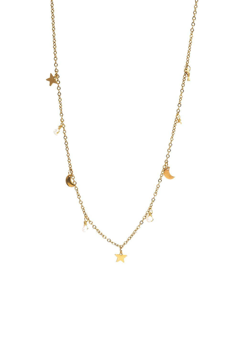 Star Moon Necklace 14K
