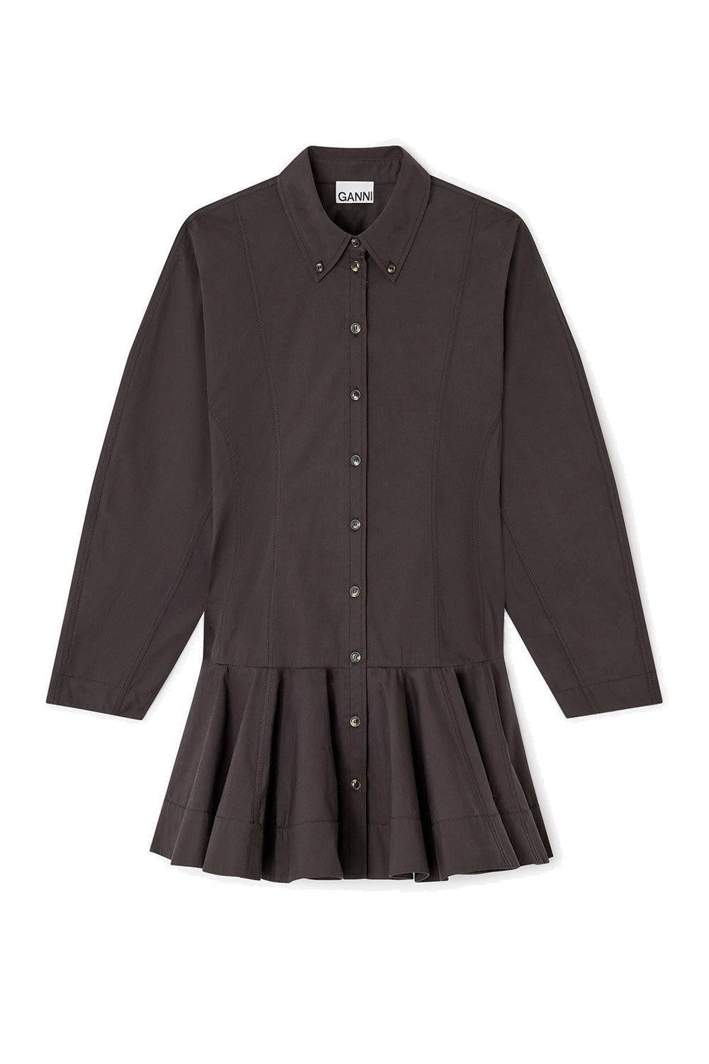 Stretch cotton buttoned mini dress black