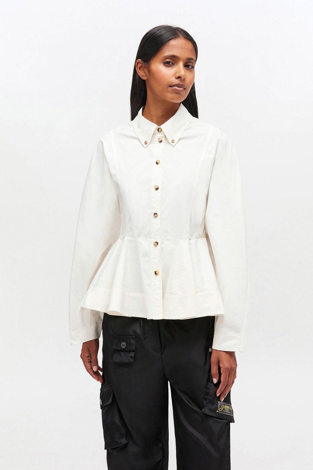 Stretch cotton peplum shirt egret