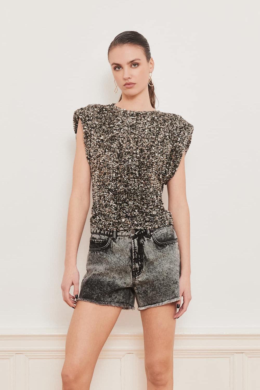 Sunset Sequin Top Antique Silver
