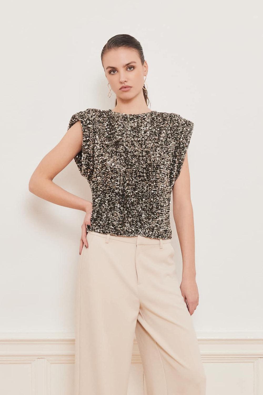 Sunset Sequin Top Antique Silver