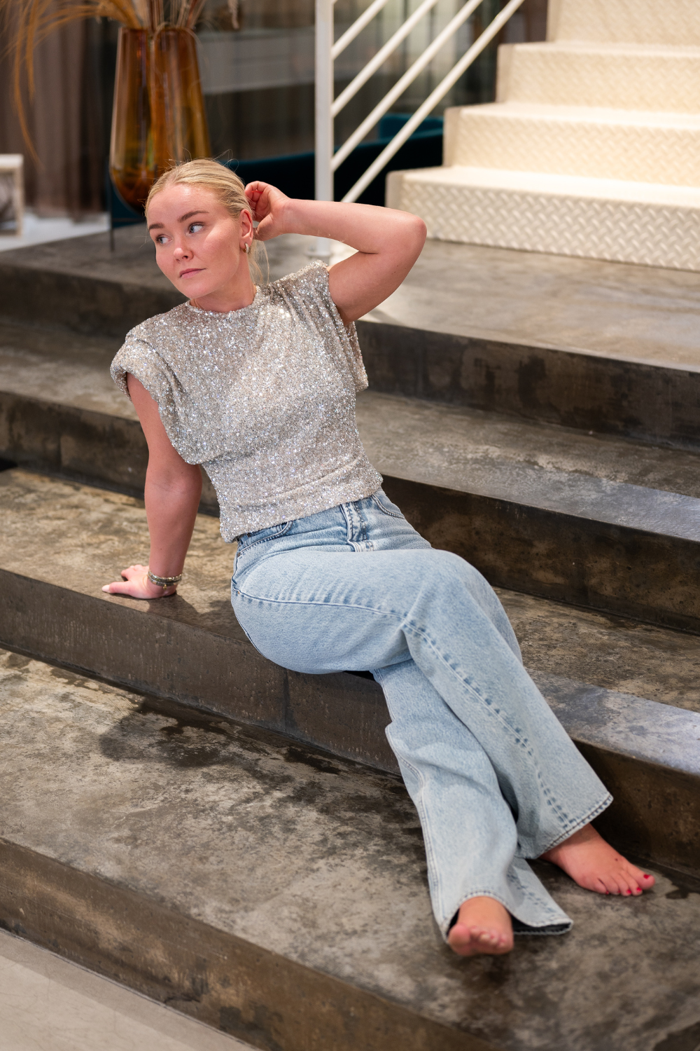 Sunset Sequin Top Silver