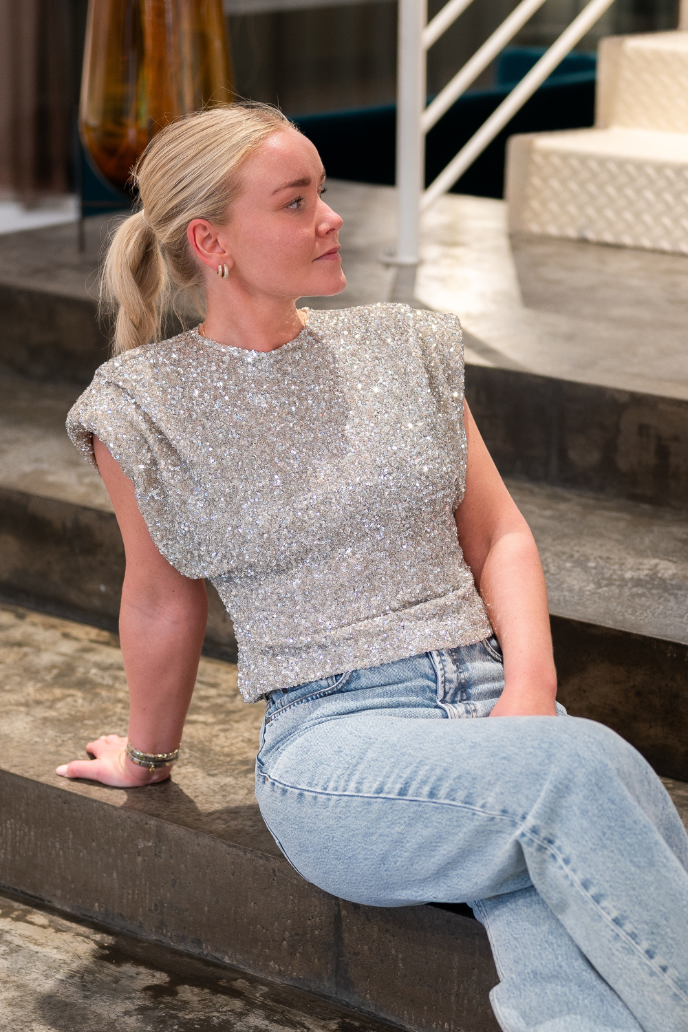 Sunset Sequin Top Silver