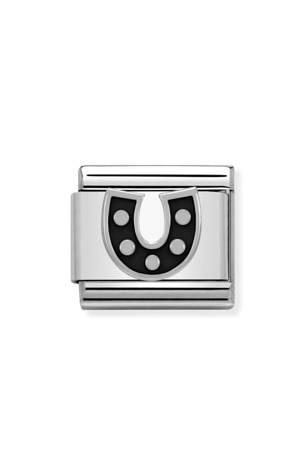 Symbol 925 sterling Silver and Enamel Black horseshoe