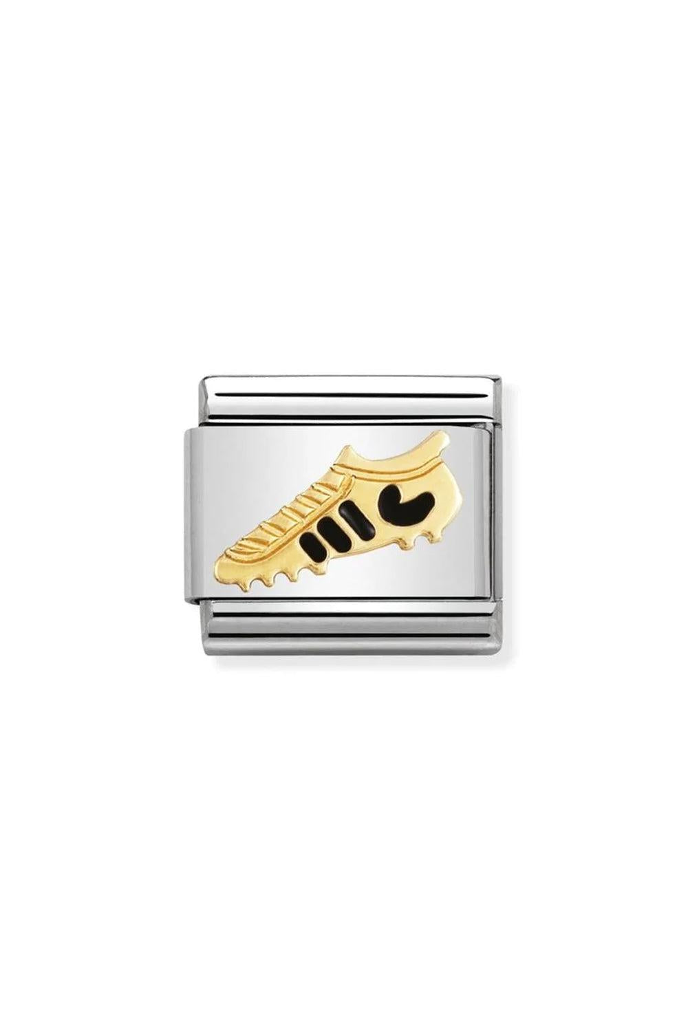Symbol stainless steel 18k gold and Enamel Black Football Boot