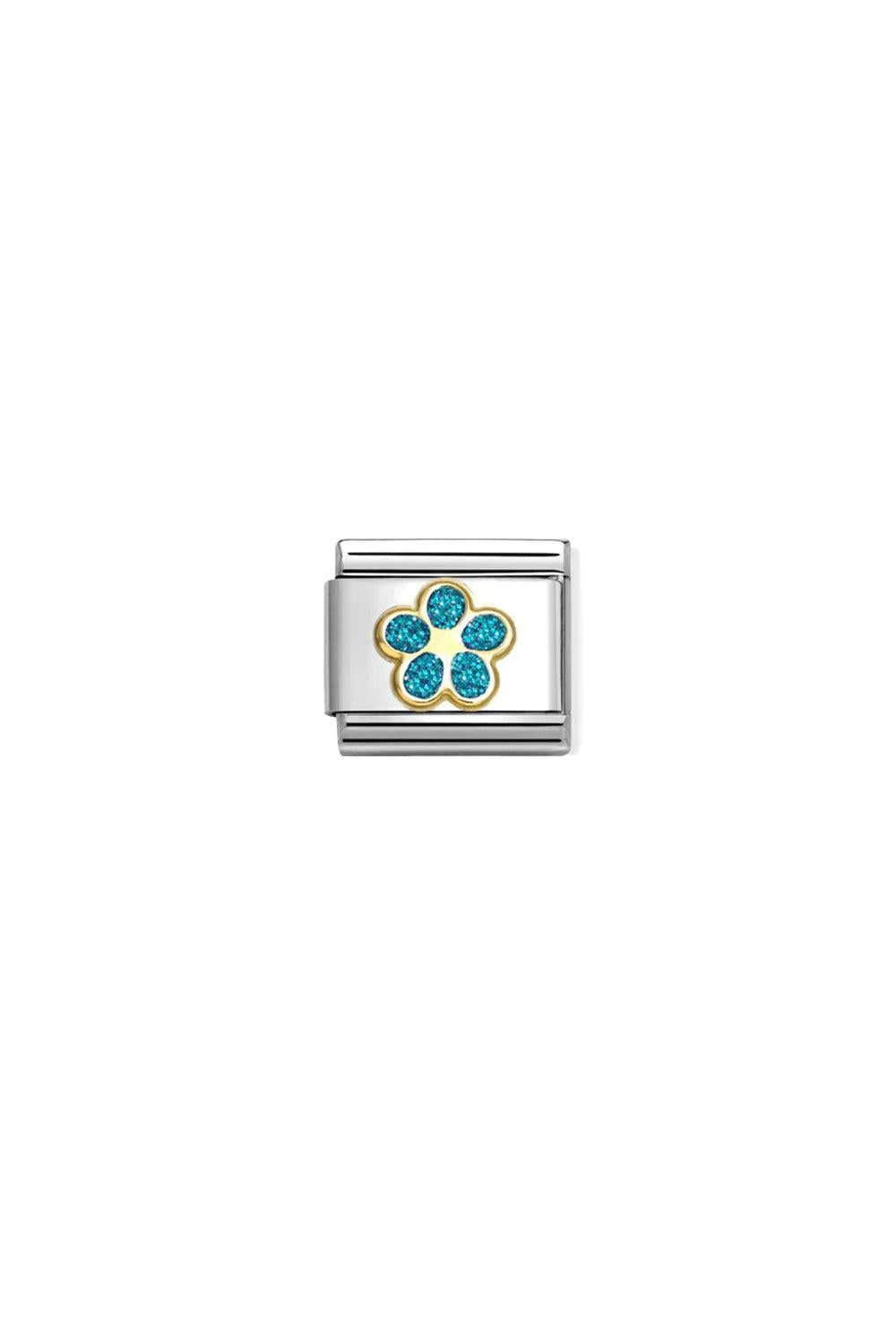 Symbols 18k Gold & Enamel Glitter Light Blue Flower