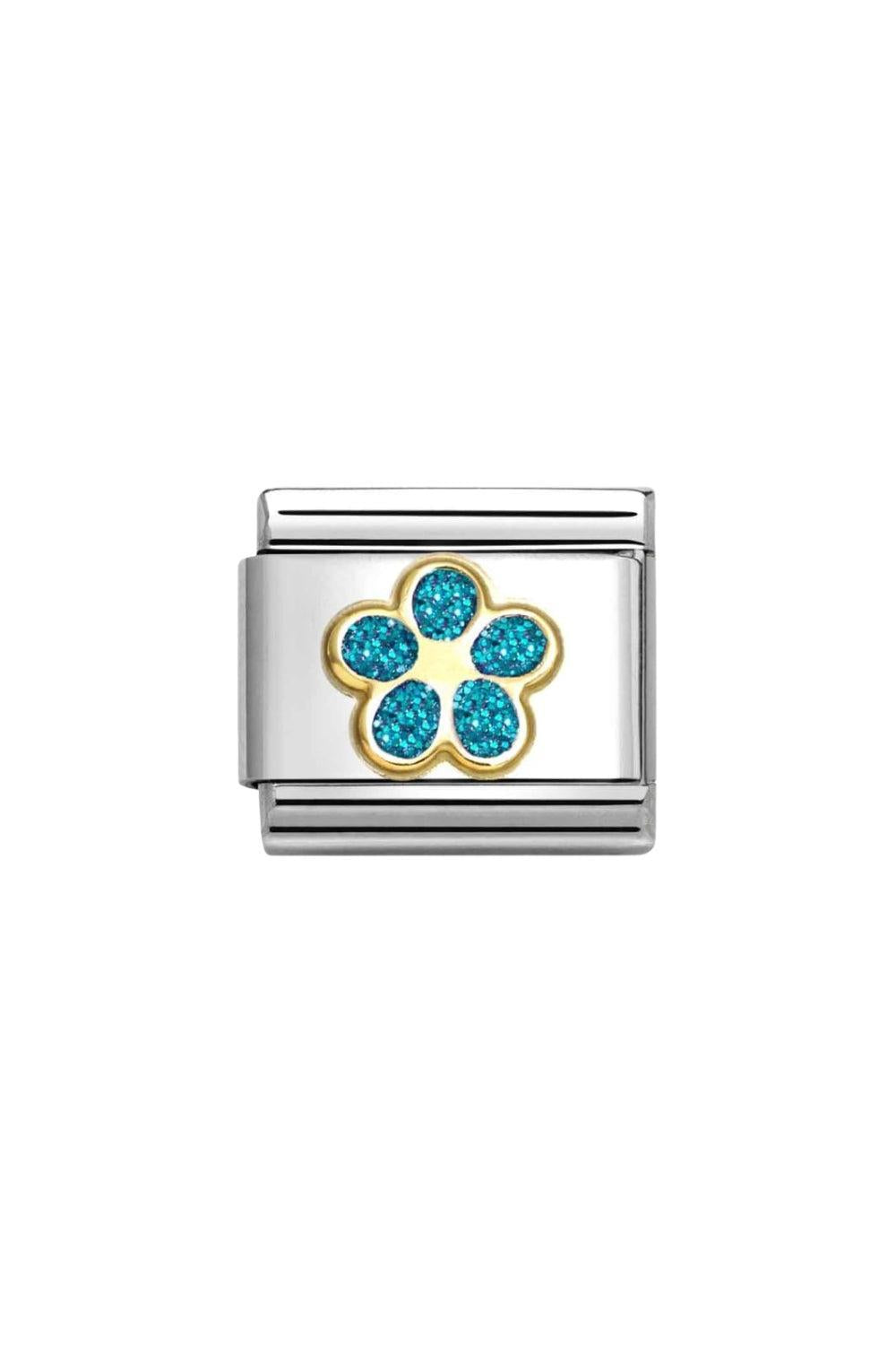 Symbols 18k Gold & Enamel Glitter Light Blue Flower