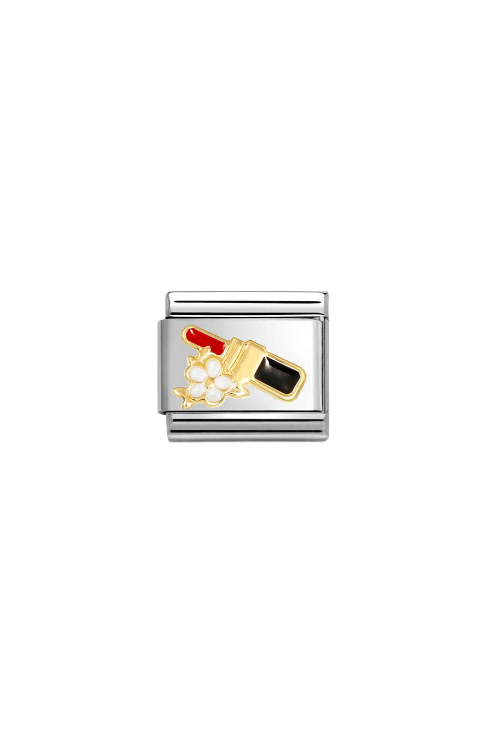 Symbols 18k Gold and enamel Lipstick Red with Flower