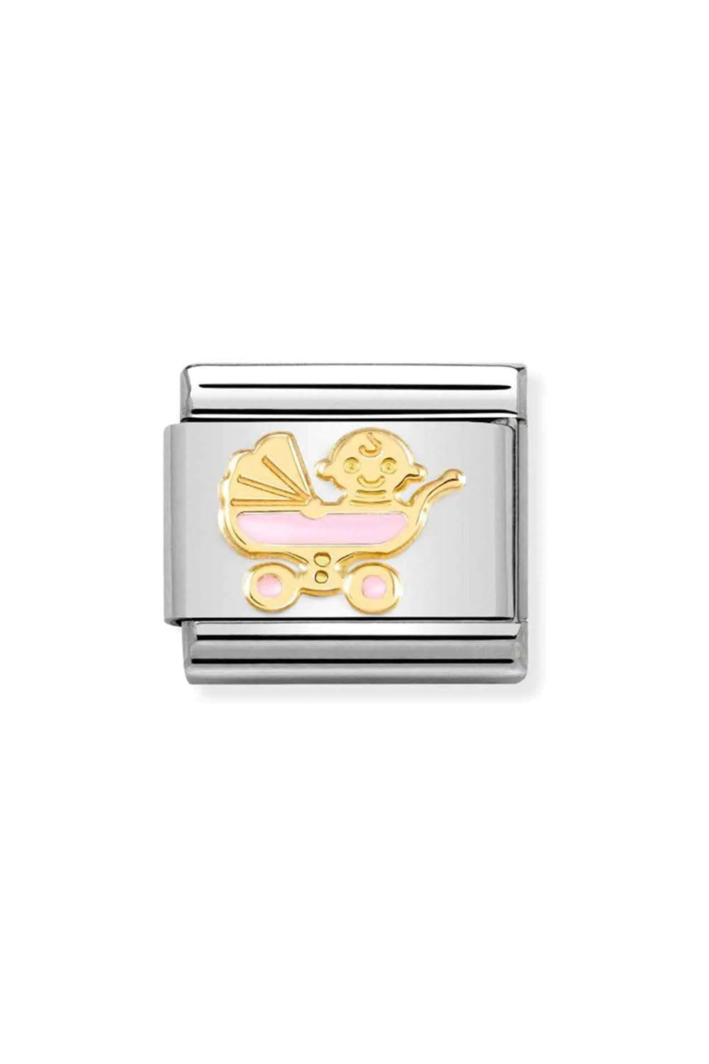 Symbols 18k Gold & enamel Pink baby pram