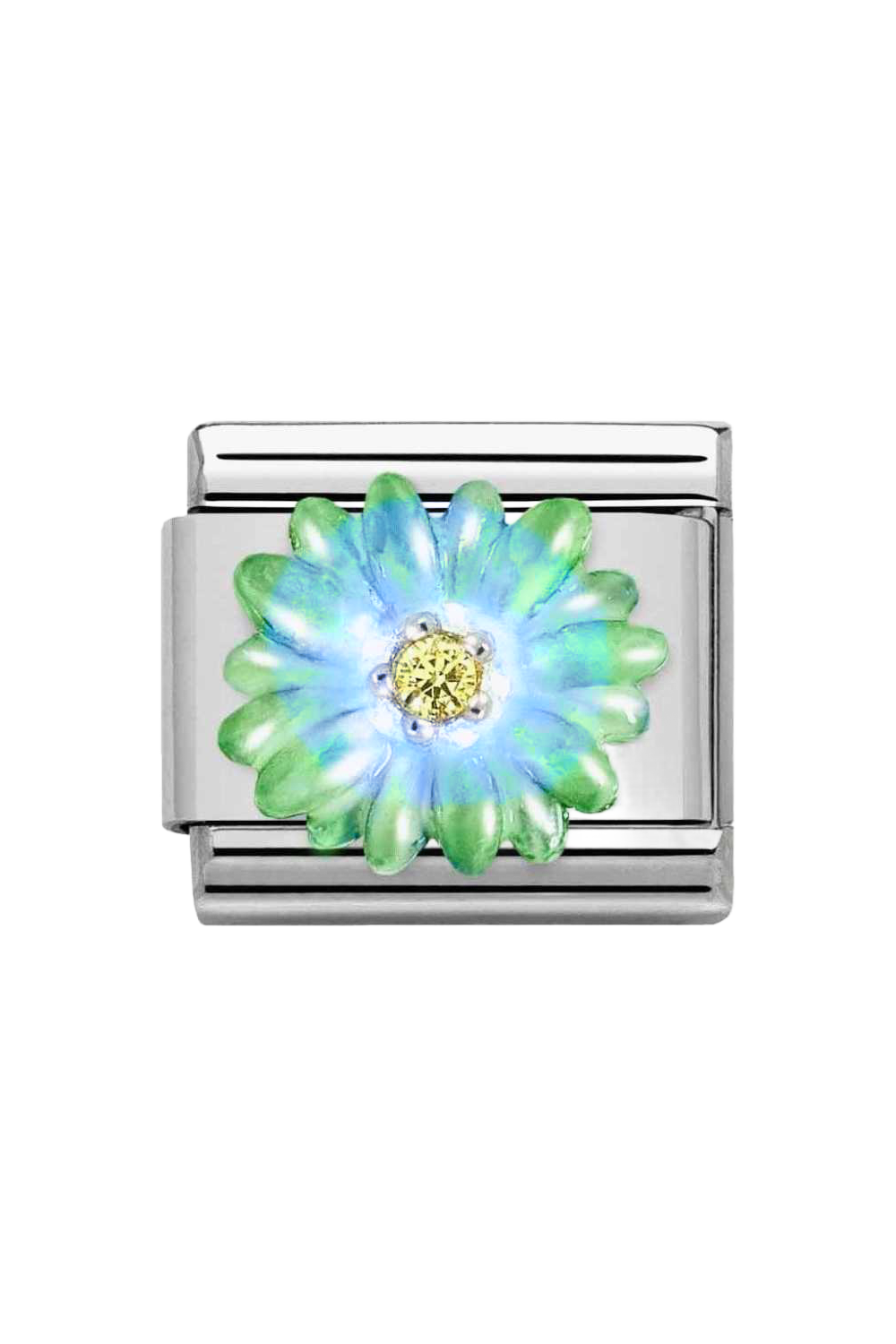 Symbols 925 Sterling Silver and CZ Blue and Green Flower