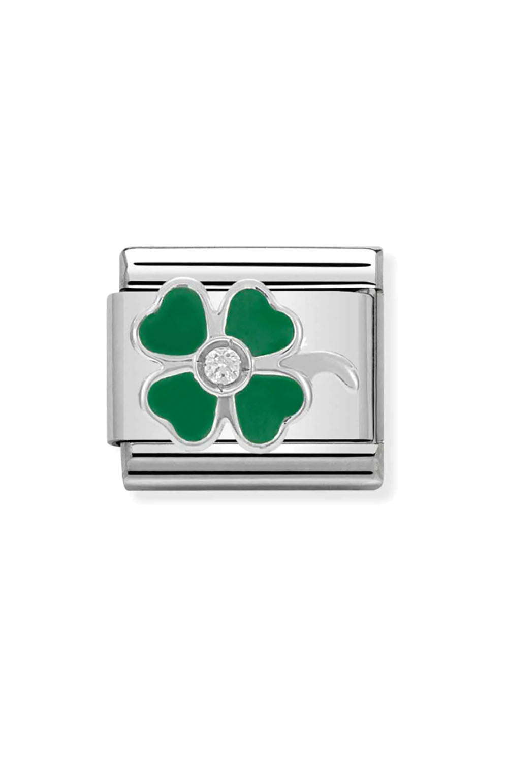 Symbols 925 Sterling Silver with enamel and CZ Green clover