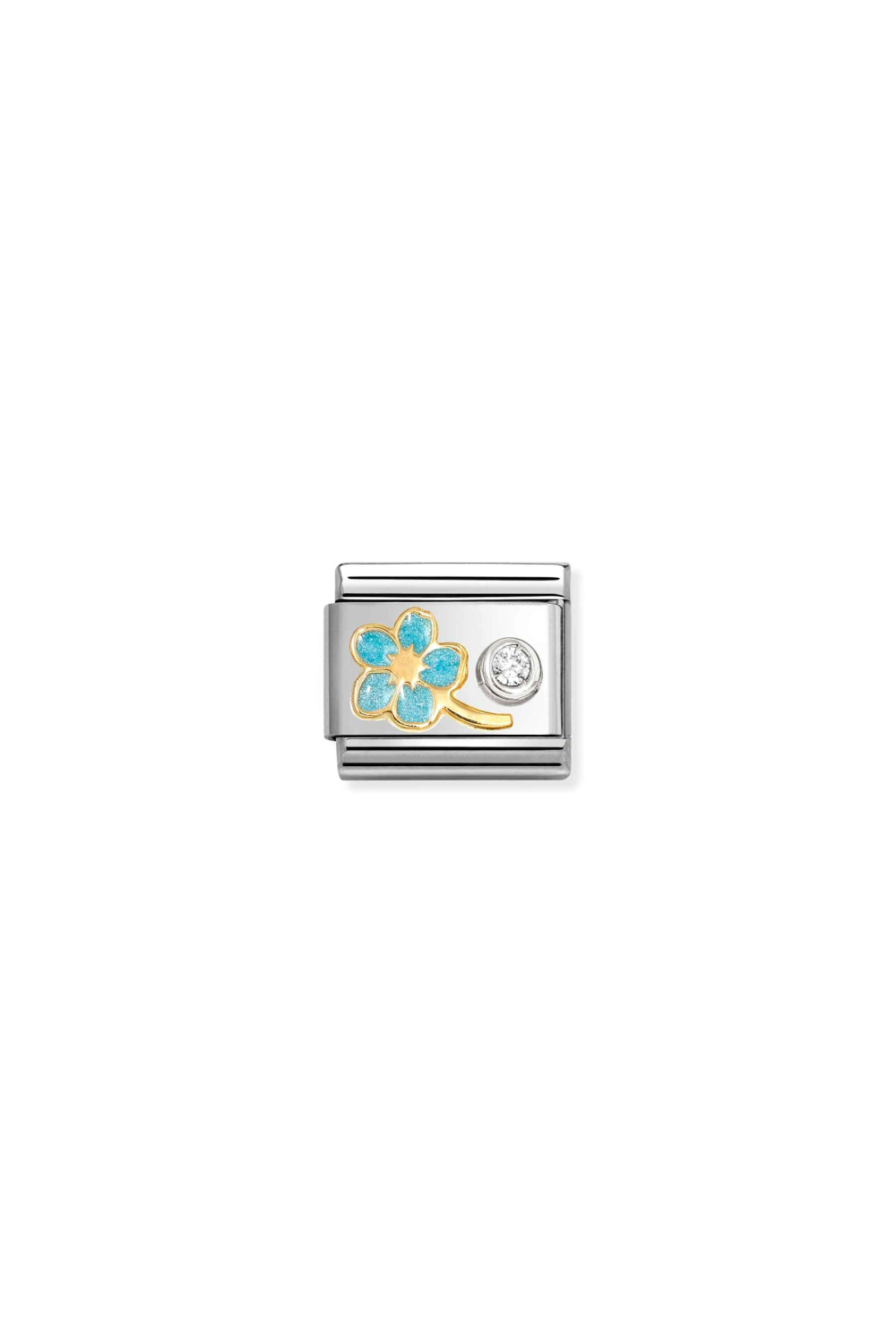 Symbols Gold and 925 Sterling Silver Myosotis Light Blue CZ White